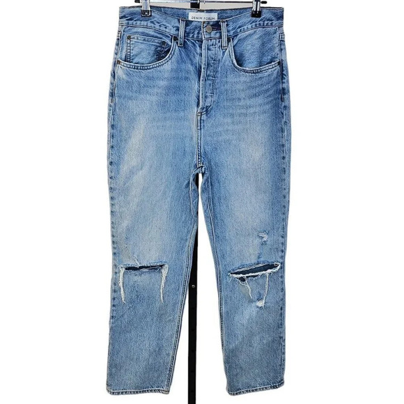 Denim Forum The Jonie High Rise Loose  Jeans Size 28 Button Fly Distressed - Picture 1 of 10